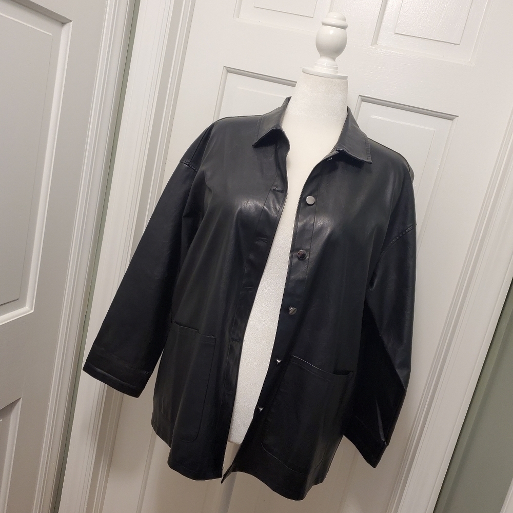 Black Pleather Jacket Size XL, Casual, Unlined